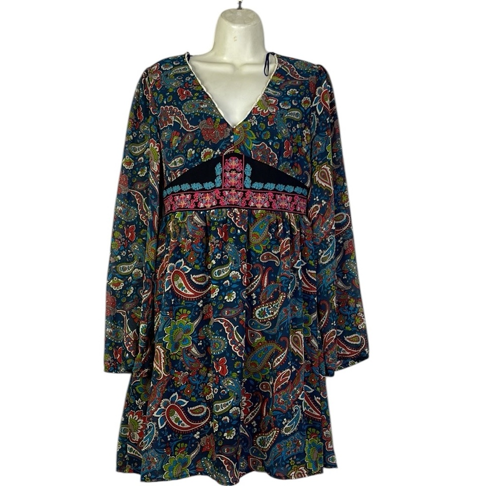 Flying Tomato Womens Dress Medium Boho Cottage Core Colorful Paisley Embroidered